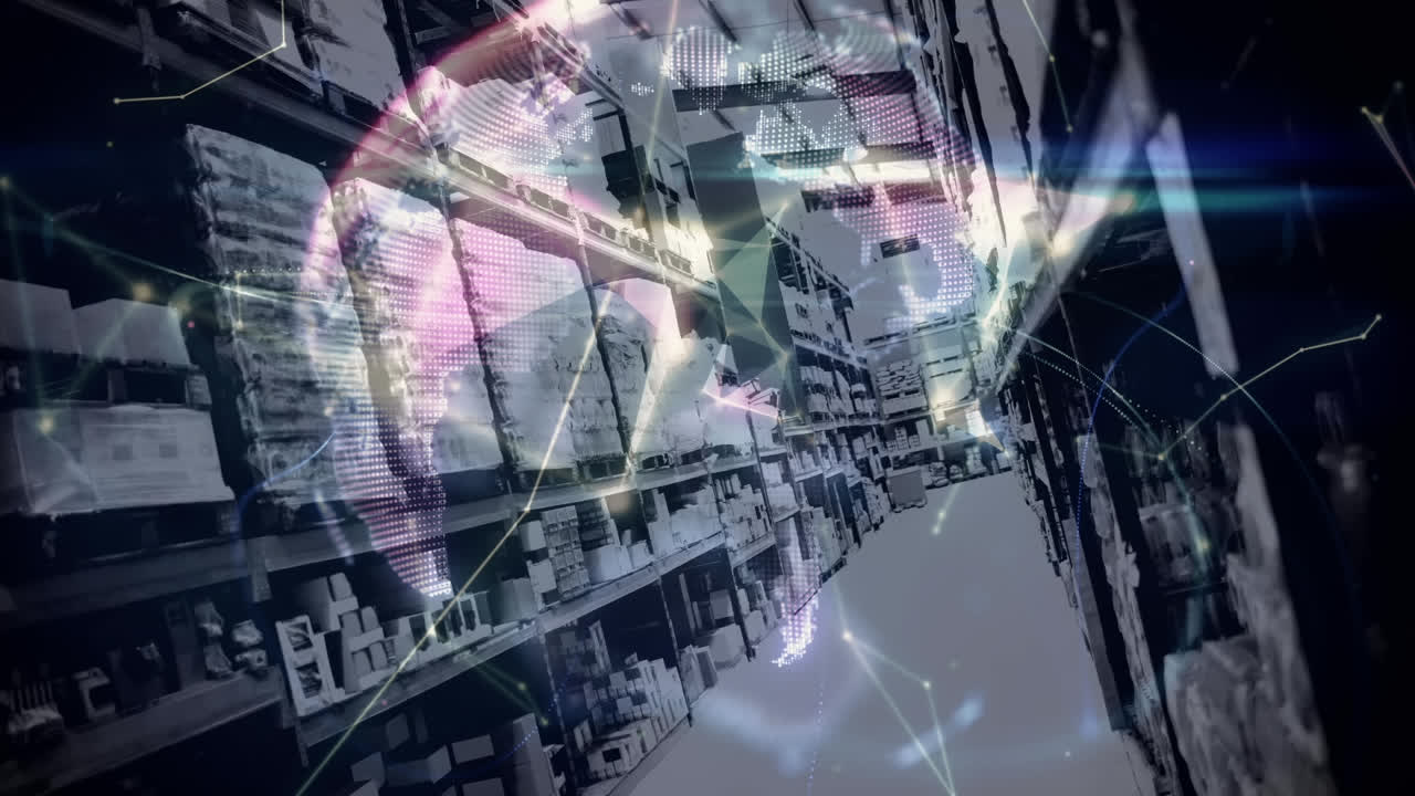 창고를 통해 연결의 네트워크와 함께 지구의 애니메이션