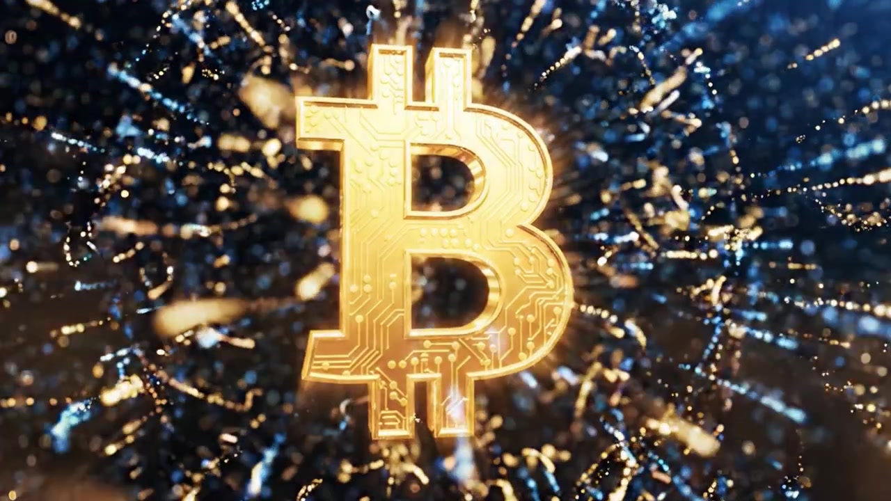 Captivating Visuals of a Shimmering Bitcoin Logo Surrounded by a Dynamic Field of Bright Particles, Illustrating the Essence of Cryptocurrency in a Digital Realm