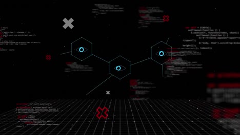 Animation-Medizinischer-Symbole-Und-Datenverarbeitung-Auf-Schwarzem-Hintergrund