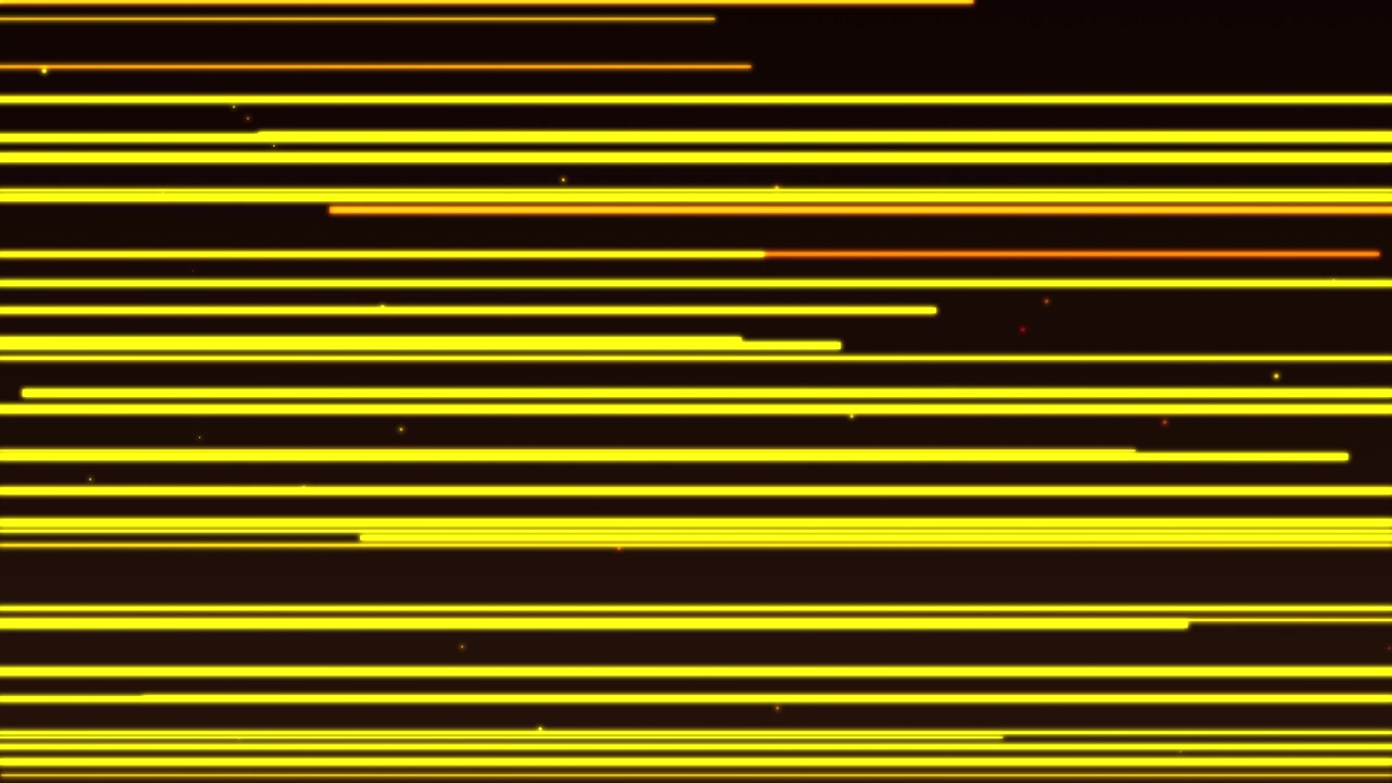 Linhas e rastros de velocidade horizontais amarelos brilhantes movendo-se rapidamente em fundo escuro, em loop contínuo.