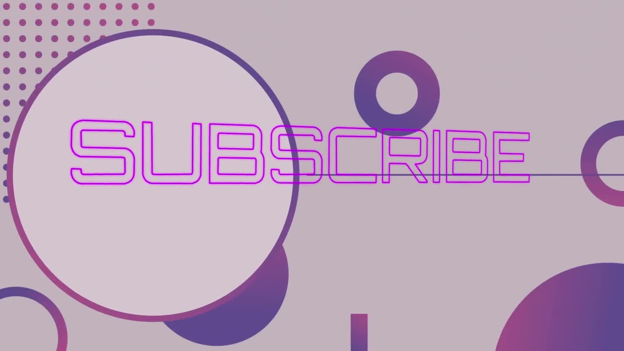 animación del texto de suscripción sobre puntos y círculos en un fondo abstracto