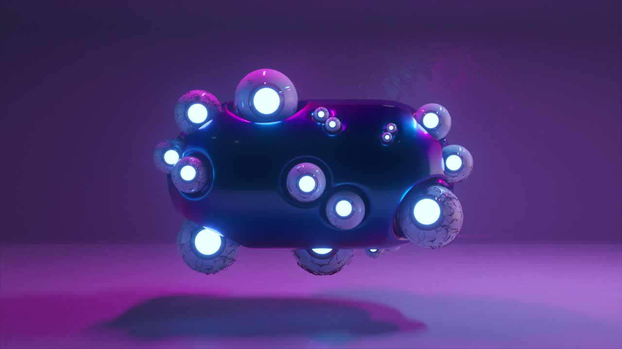 forma futurista abstracta con esferas brillantes