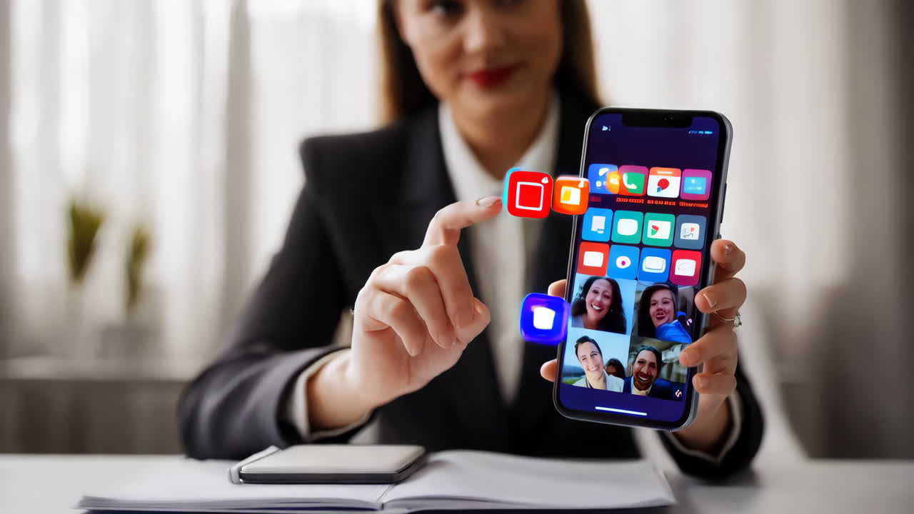 Businesswoman using smartphone for a video conference