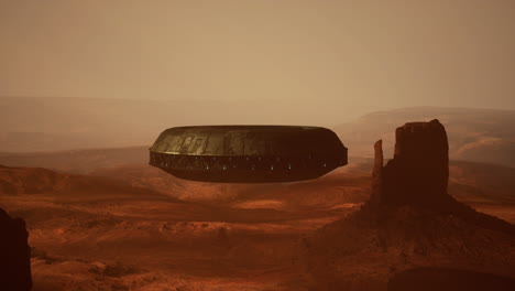 alien spaceship hovering over martian desert landscape