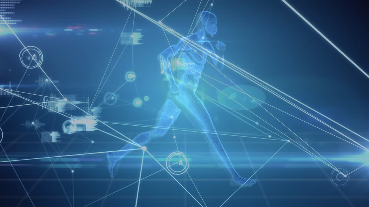 Network connected points with digital man running