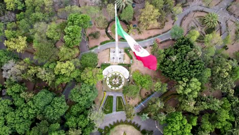 cenital view of mexican flag in mexico city park