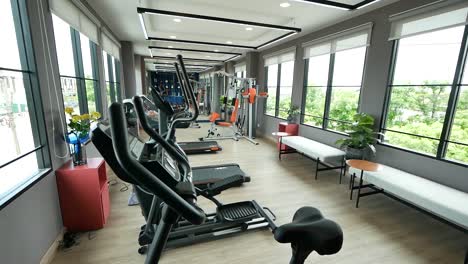 trendy and colorful gym interior design, no people