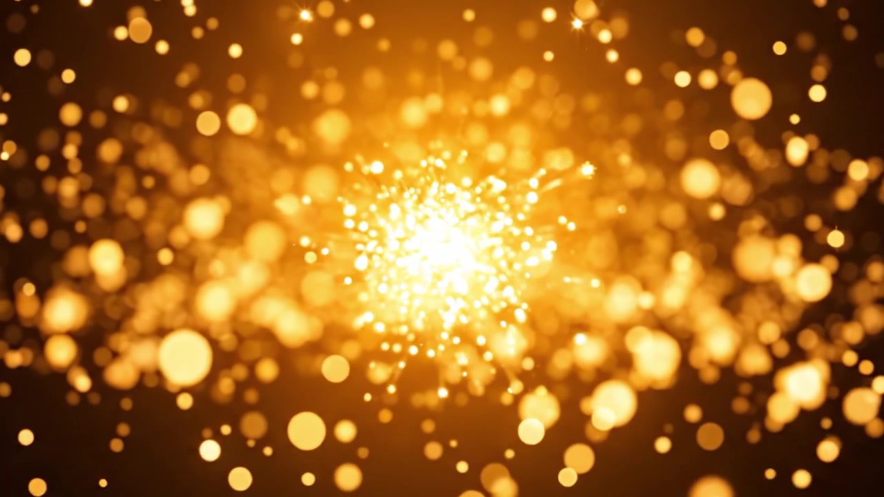 Una Straordinaria Sequenza di Particelle Dorate Che Illuminano una Scena Cosmica, Mostrando il Movimento Dinamico e l'Effetto Scintillante della Luce in un Contesto Celeste