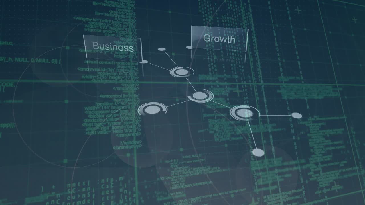 Animation of network of connections over data processing and text