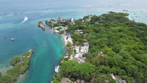 awesome aerial shot over an exotic tropical island in colombia