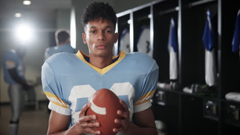 football player in locker room