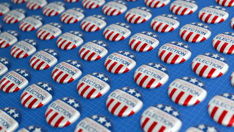 animation of presidential election text american flag button pin badges on blue background