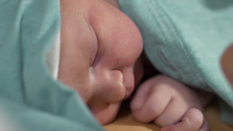 retrato de primer plano de un adorable recién nacido durmiendo pacíficamente