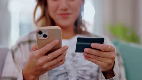 hands, phone and woman with credit card for online