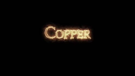 copper, chemical element, written with fire. loop