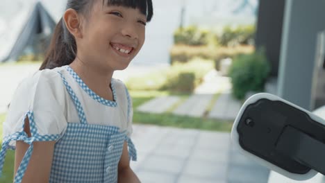 sustainable power source for progressive lifestyle shown by a girl hold ev plug