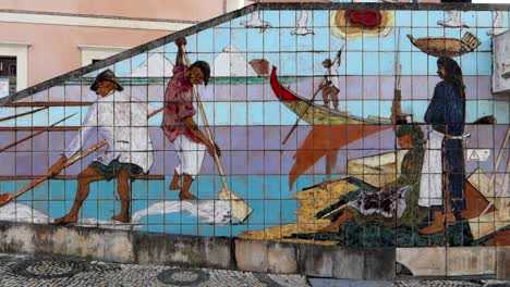 tiled wall that represents the essence and maritime heritage of aveiro, portugal