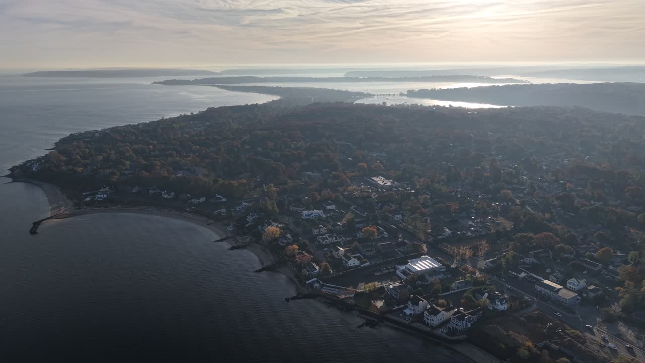 Drone Shot of a Bay Area in Long Island New York in the Fall