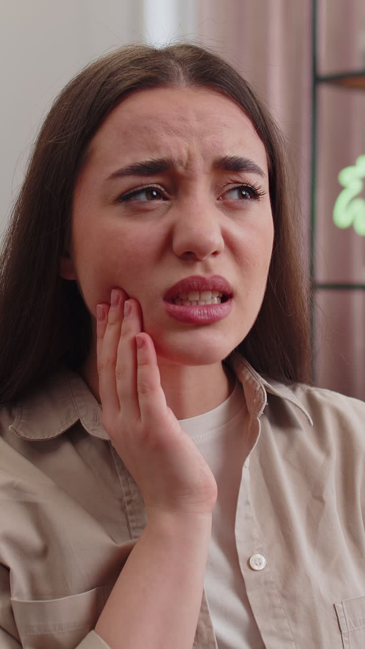 Dental problems young woman touching cheek suffer from painful toothache sensitive teeth cavities