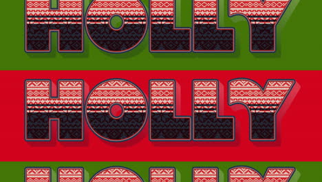 animation of holly text at christmas on red and green background