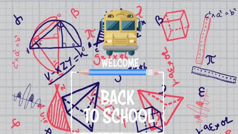welcome back to school text against mathematical symbols and diagrams