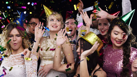 multi-ethnic group of people celebrating birthday party slow motion photo booth