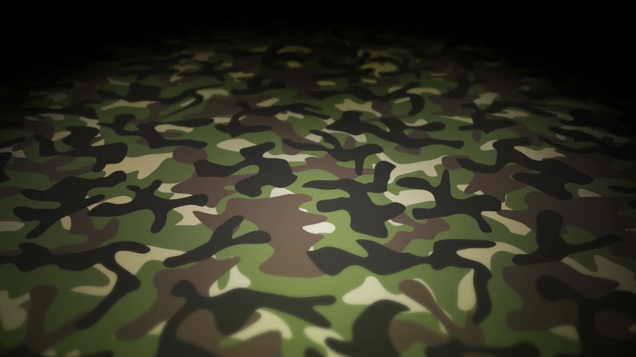 Green camouflage pattern background. Military uniform concept. Abstract line and wave texture. Loop animation.