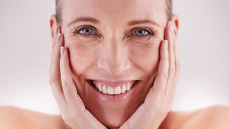 close-up of a woman's face with wrinkles