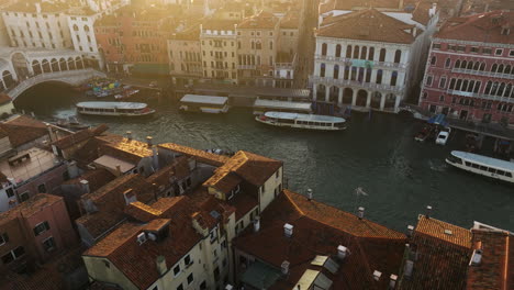 Grand-Canal-And-Cityscape-Of-Venice,-Italy-At-Sunrise---aerial-drone-shot