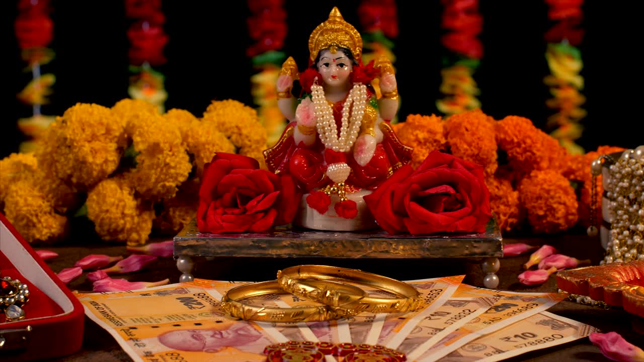 Indian festival Diwali celebration with goddess Lakshmi /  Hindu goddess of wealth, love, prosperity