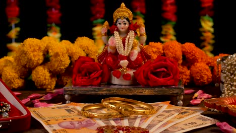 indian festival diwali celebration with goddess lakshmi /  hindu goddess of wealth, love, prosperity