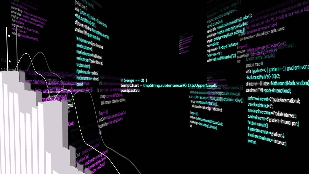 검은 바탕 위의 금융 데이터 처리의 애니메이션