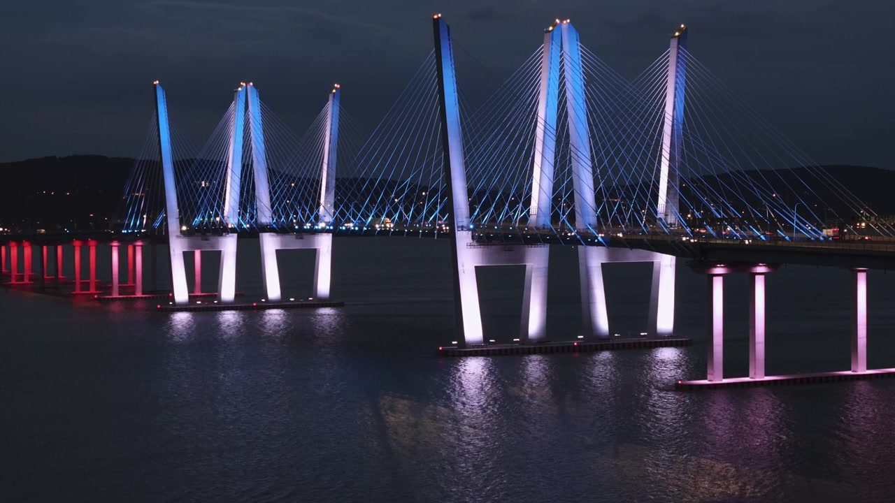 Aerial view of The Tappan Zee Bridge at night