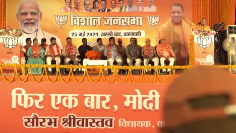 bjp political leaders chief minister yogi adityanath during lok sabha election campaign rally