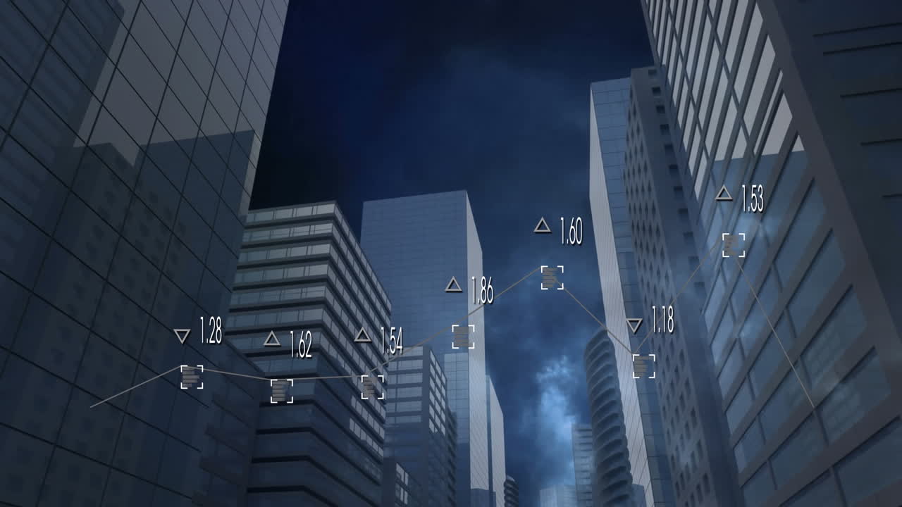 Animazione dell'elaborazione dati su un paesaggio urbano