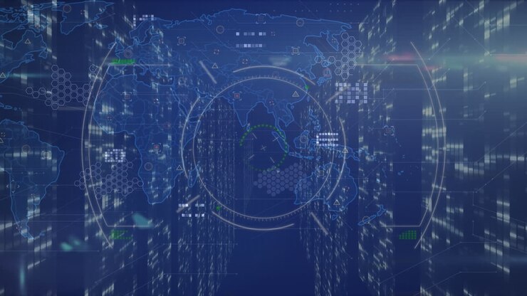 Animation of scope scanning over world map on black background