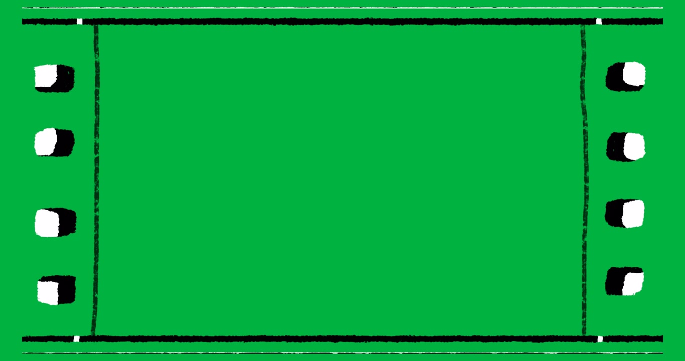 Playback starting showing handdrawn filmstrip presenting blank frame on transparent background