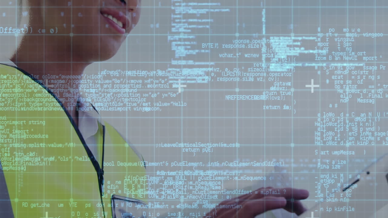 animación de un hombre biracial usando una tableta digital trabajando en un almacén