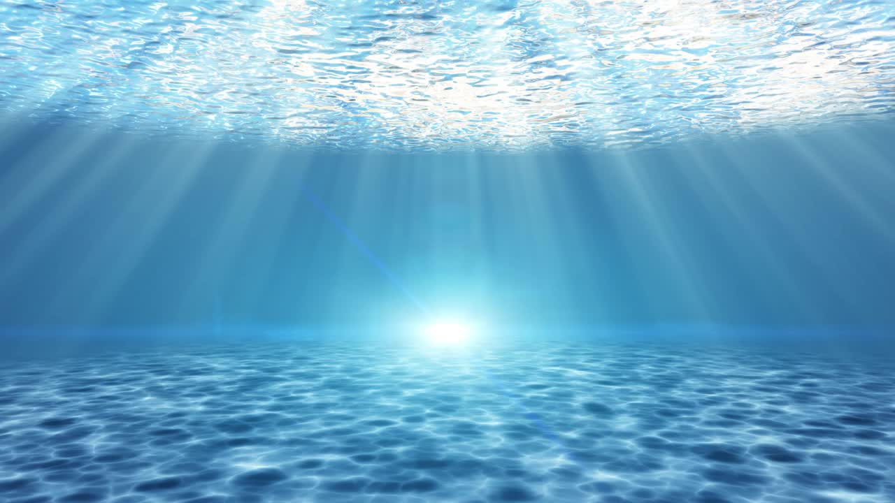 Tranquil underwater animated scene with rays of sunlight passing through the water