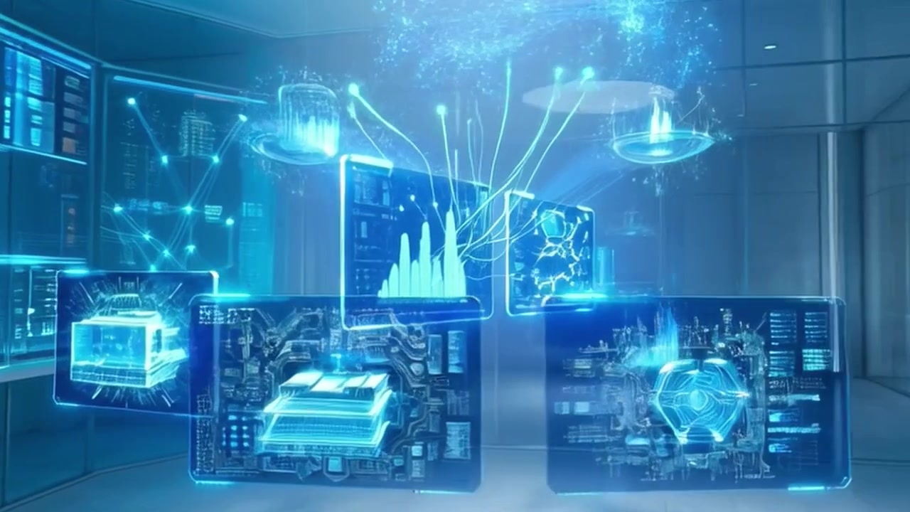 Futuristic Digital Data Visualization Interface in Modern Control Room