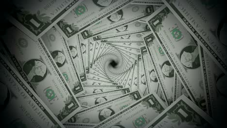 abstract one dollar bill spiral swirl tunnel background loop animation.