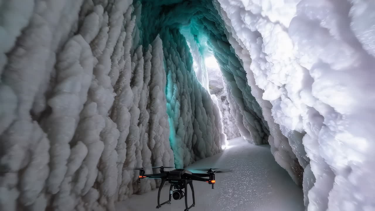 Drone Exploring an Ice Cave
