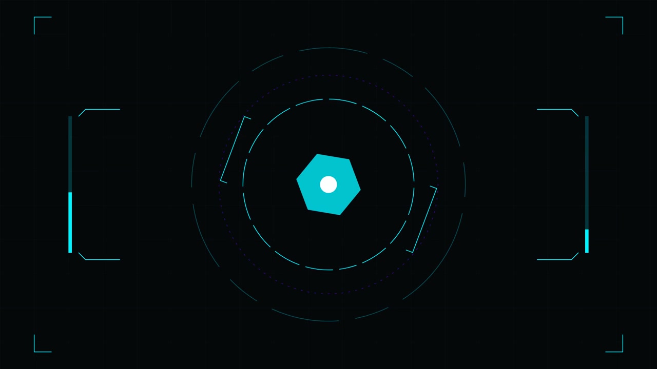 Futuristic Digital HUD Interface with Rotating Hexagon Element