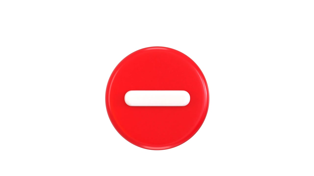 3D Red Minus Sign Icon Rotating on White Background