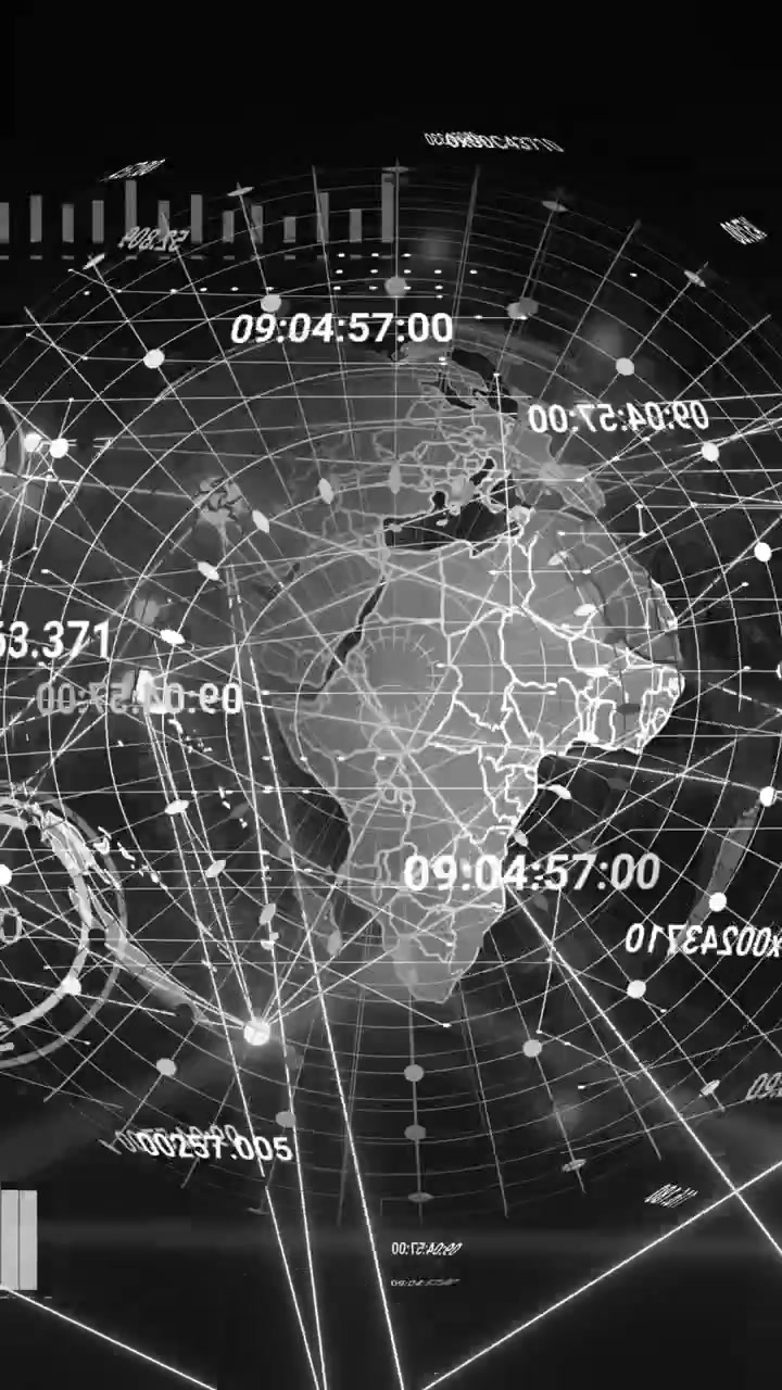 Animation of statistics, globe with network of connections