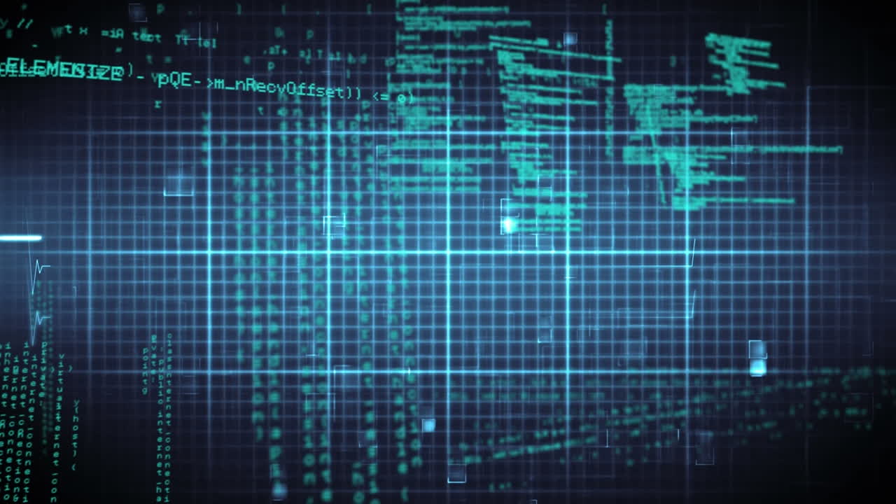 animación del procesamiento de datos a través de la rejilla y el monitor de frecuencia cardíaca