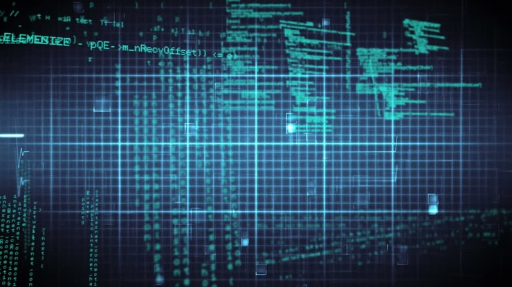 Animation of data processing over grid and heart rate monitor