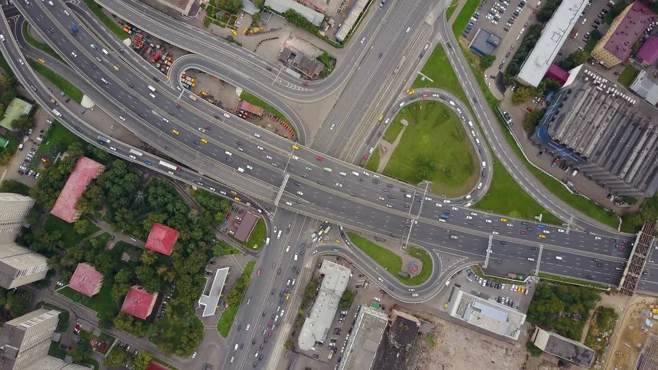 russia moscow city day time traffic road junction intersection aerial panorama 4k