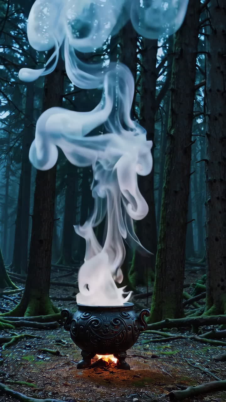 Mystical Cauldron Smoking in the Forest