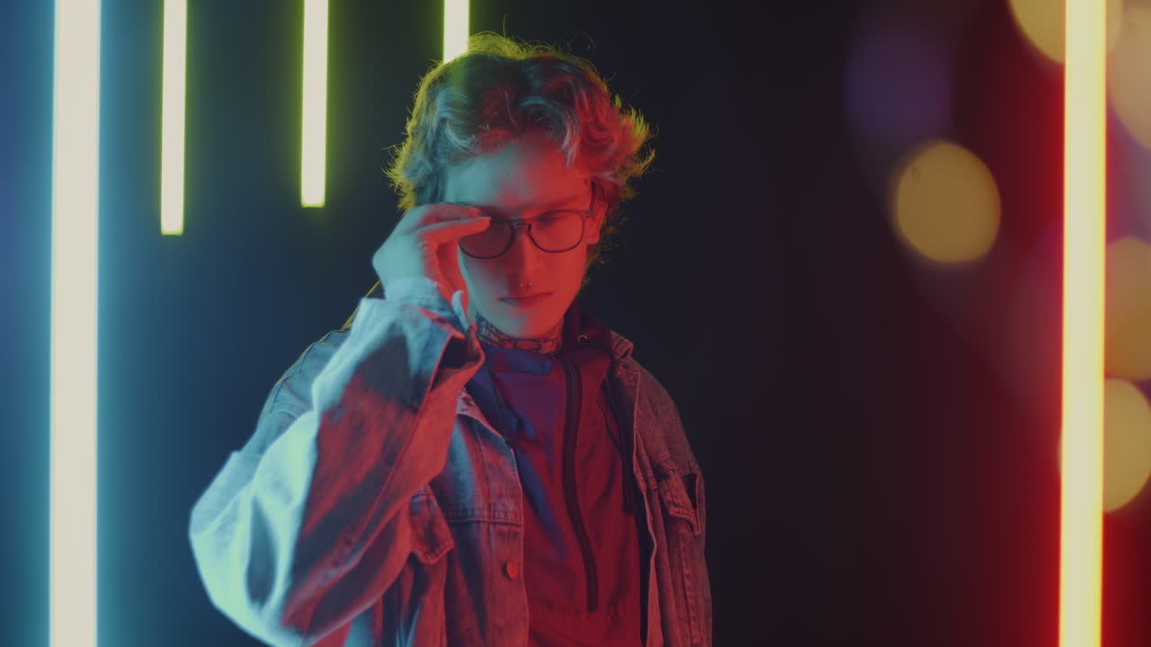 Trendy Teenager Portrait with Neon Lights